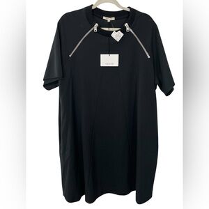 NWT HACHE Black Short Sleeve Shift Dress with Zipper Neckline Detail Sz 46 US 10